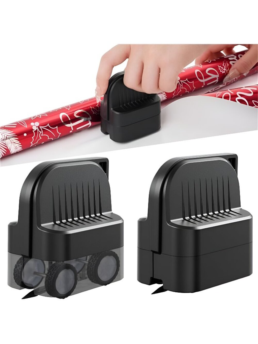 2Pcs Wrapping Paper Cutter, Gift Wrap Cutter with 2 Replaceable Blade 4 Wheels